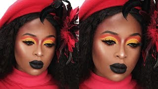 PHEONIX RISING MAKEUP TUTORIAL (sunset eyes, black lip)