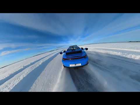 Lapland Ice Driving - Porsche 992 GT3 drifting on Paul Ricard track (rear) - natural sound