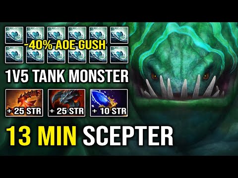 WTF AoE Gush 13Min Scepter Carry Tidehunter Super Tank | Full Aghanim Effect 7.30c Dota 2