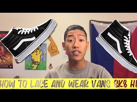 Part of a video titled HOW TO LACE AND WEAR Vans Sk8 Hi - YouTube