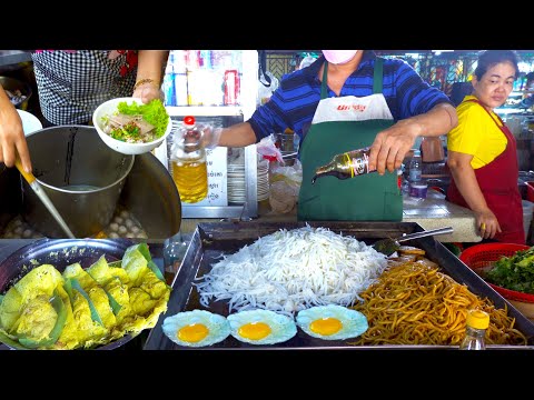 Cambodian Best Street Food Compilation - Fried Short Noodle, Noodle Soup, Yellow Pancake,& More