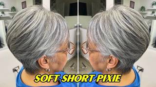 Soft Short Pixie Layered Haircut for Grey Hair | Classy Textured Short Hair Cutting Technique