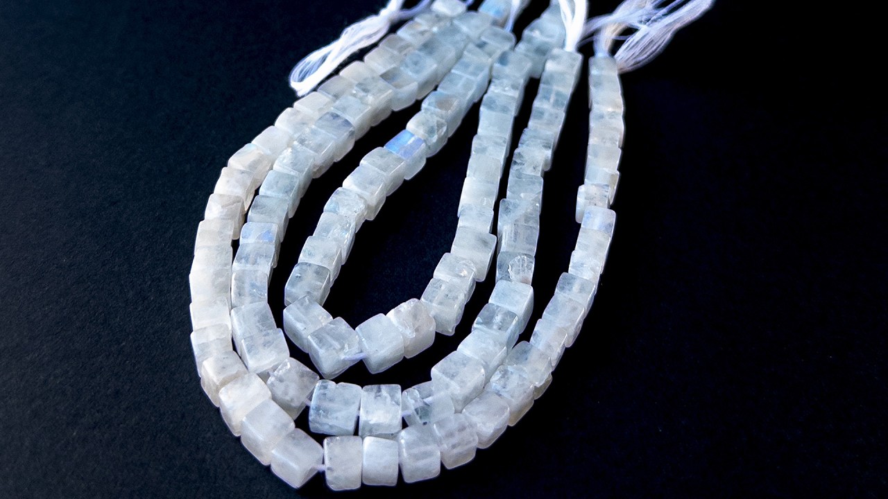 White Rainbow Moonstone | Smooth Cube | Various 4.7-5.5mm Bead Size | 20cm Strand Length video