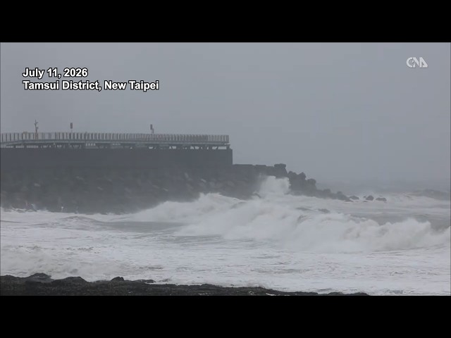 Typhoon Bavi churns up huge waves on Tamsui coast