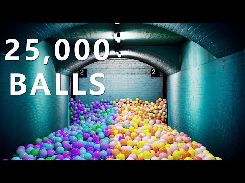 25,000 Balls in the underground corridor - Blender rigid body Simulation