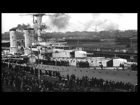 German Cruiser, SMS Emden, III, serving as a training ship, departs  Wilhelmshave...HD Stock Footage