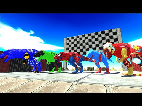 Spiderman Superman Ironman Hulk Blue Trex Vs All Death Run ♦ Animal Revolt Battle Simulator ♦