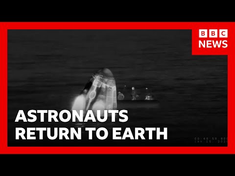 Astronauts return to Earth after first ever medical evacuation from space station | BBC News