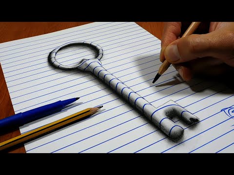 How to Draw The Old Key, 3D Trick Art on line paper   Optical Illusion