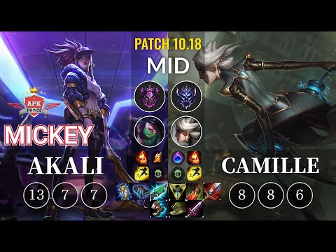 APK Mickey Akali vs Camille Mid - KR Patch 10.18