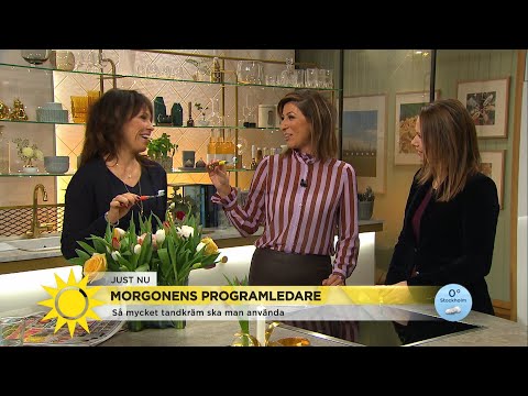 Hur mycket tandkräm tar du? Här testas programledarna - Nyhetsmorgon (TV4)