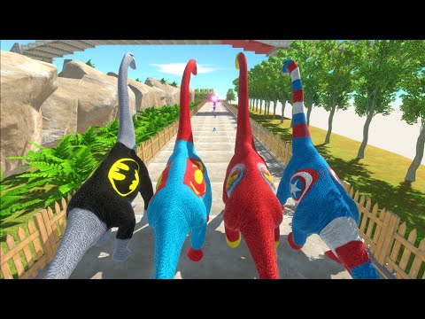 BATMAN & SUPERMAN & IRON MAN BRACHIOSAURUS BATTLE DEATH RUN - Animal Revolt Battle Simulator