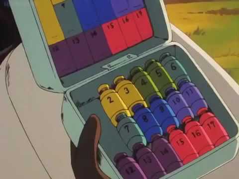 Bulma uses her capsules to build a house (Dragon ball)