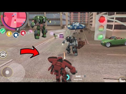 Rope Hero Vice Town -(TransformerRobot Ball Fight Green Car) robot at theintersection - HD