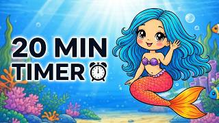 20 Min Timer 🌊 Mermaid Underwater Scene | Smooth Alarm + Peaceful Music