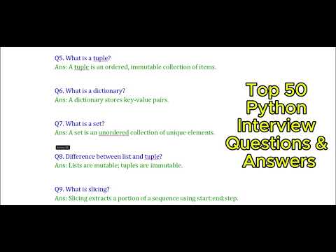 Top 50 Python Interview Questions And Answers Python Interview Preparation 2026 Python Tutorial