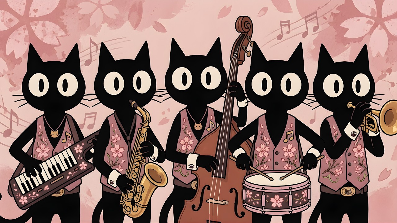Cheerful Cats play Spring jazz 🌸 Relax and Work with cherry blossom Music