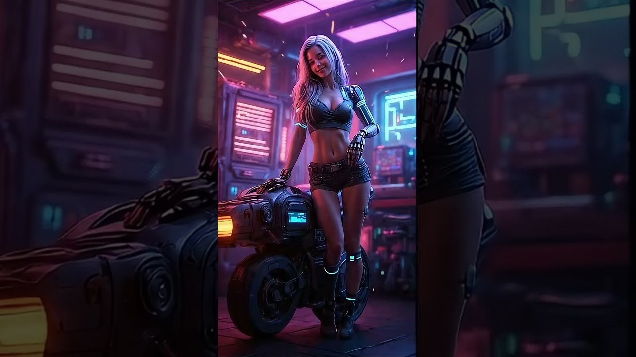 Cyberpunk Robot Girl in Neon Garage ⚡🤖 | Futuristic AI Short