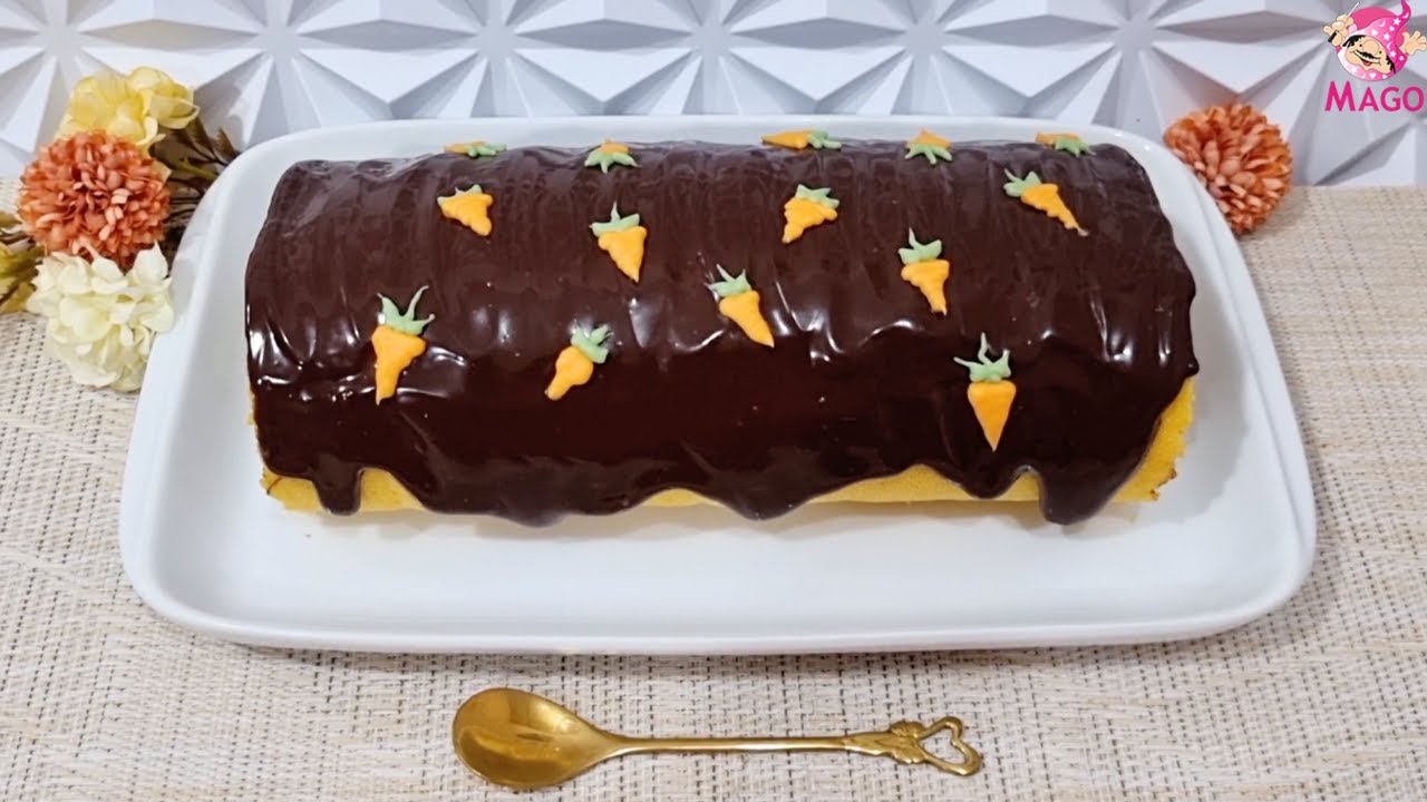 ROCAMBOLE DE CENOURA COM NUTELLA DECORADO (Aula Mago)