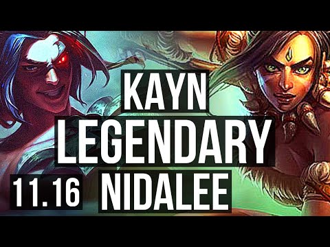 KAYN vs NIDALEE (JUNGLE) | Legendary, 1900+ games, 1.8M mastery, 29/5/7 | BR Diamond | v11.16
