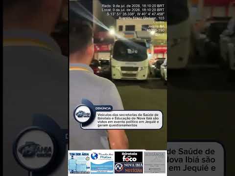 Veículos das secretarias de Saúde de Ibirataia e Educação de Nova Ibiá são vistos em evento político