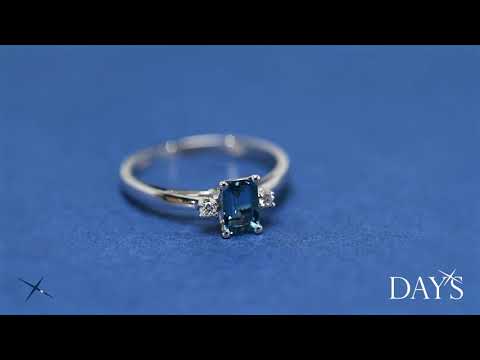 Emerald Cut Aquamarine Ring in 14kt White Gold with Diamonds (.04ct tw)