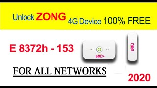How To unlock huawei Zong 4G Wingle E8372h-153 For All Network | 100% Working method