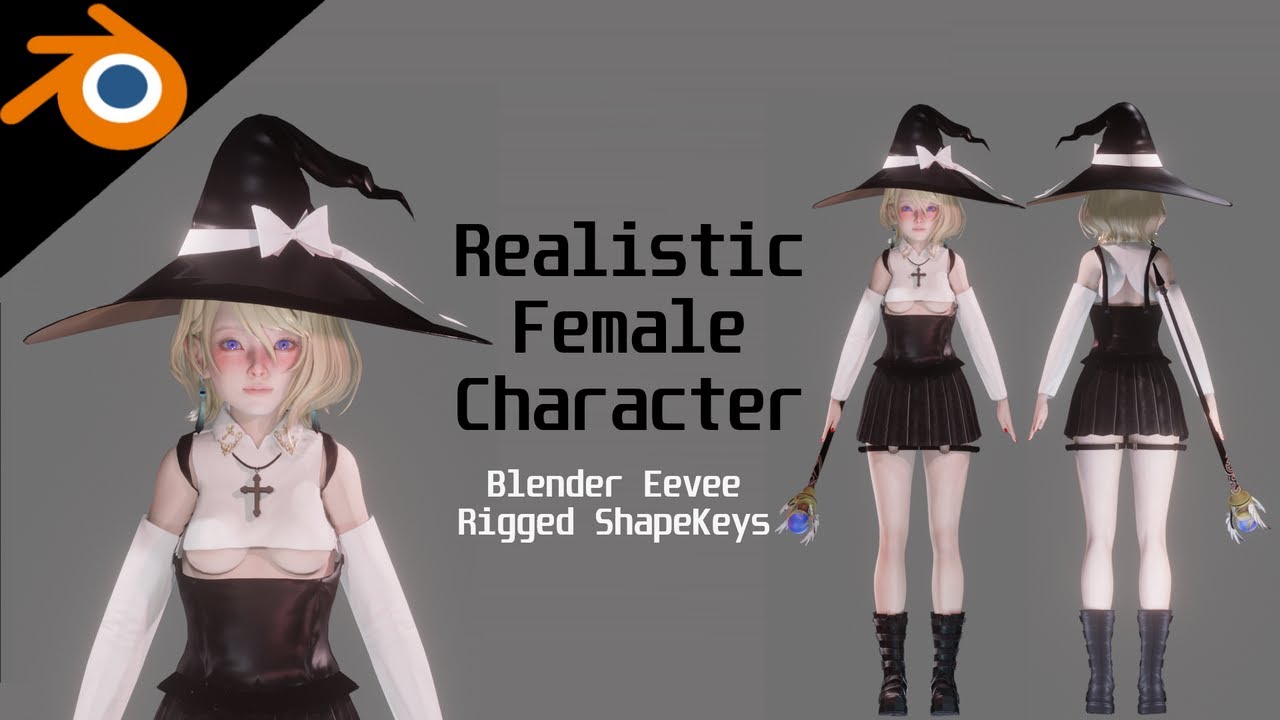 White Magician Girl - Realistic Female Character - Blender Eevee 3D Model