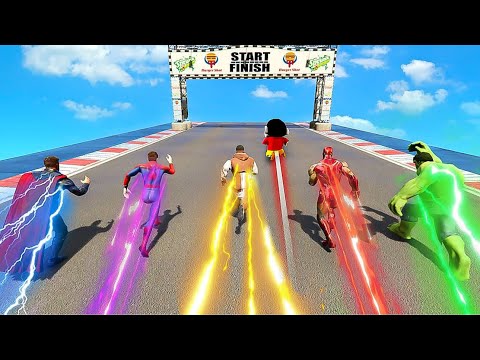 All Avengers Challenged Flash For Running Race in GTA 5 | Franklin & Shin Chan in Telugu
