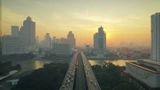 Drone shot flying along Taksin Bridge 4K  | Free Stock Video (Royalty Free)