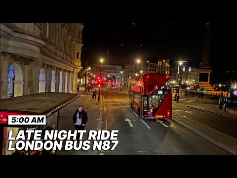 5:00 AM 🌙 LONDON Bus Ride from Central London to southwest London -  Route N87 - Aldwych to Kingston