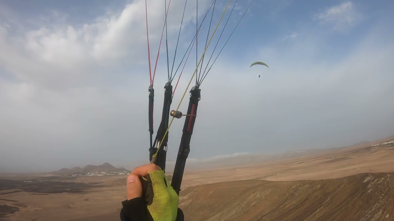 Sunset paragliding flight in El Cuchillo, Lanzarote