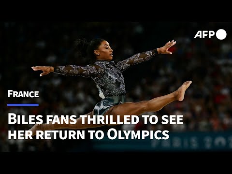 Video Thumbnail: Simone Biles fans thrilled to see her return to Olympic competition | AFP