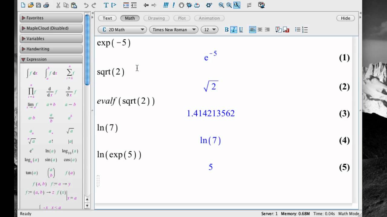 Mathematical functions in Maple 15