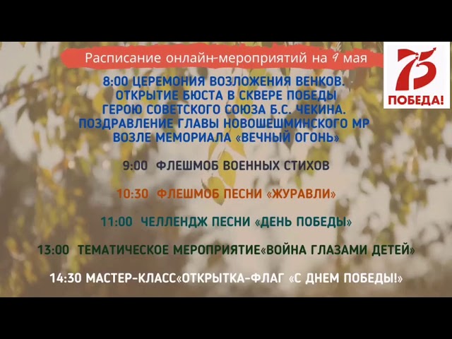 Анонс мероприятий 9 мая 2020 в Новошешминске к 75-летию Великой Победы