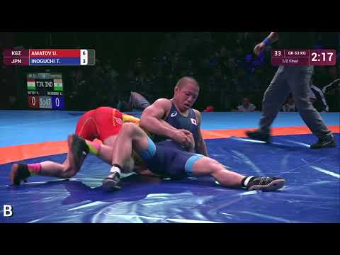 1/2 GR - 63 kg: U. AMATOV (KGZ) v. T. INOGUCHI (JPN)