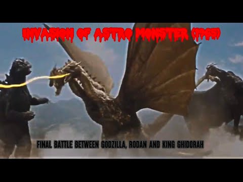 Invasion of astro monster (1965)  Final battle between Godzilla,Rodan and King Ghidorah
