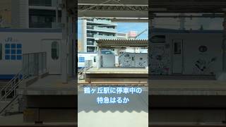 ダイヤ乱れの影響で鶴ヶ丘駅で関空・紀州路快速の通過待ちをする特急はるか