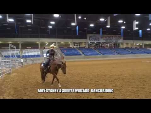 Amy Stoney and Skeets Whizard, winning under both judges, first show in Ranch Riding