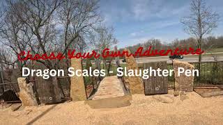Dragon Scales is one of the iconic technical descents inside Slaughter Pen in Bentonville Arkansas. The trail is built around layered rock features and rock armored descents.  Mind the fork at the beginning by taking the left path to stay on Dragon Scales