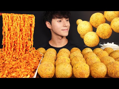 ASMR MUKBANG CARBONARA BULDAK NOODLES & CHEESE BALLS