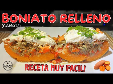 CAMOTE RELLENO CON CARNE, CEBOLLAS Y PIMIENTOS!