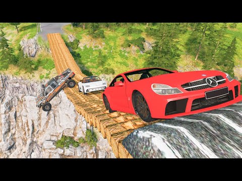 LONG Log Bridge For Car Rescue | Cars vs Giant Pit - BeamNG.Drive