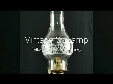 Yellow Orange Oil Lamp Floral Base Eagle Burner Diana Chimney