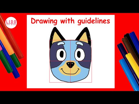 How to Draw Bluey&rsquo;s Face with Guidelines Easy Drawing for Kids #Lidoartworks