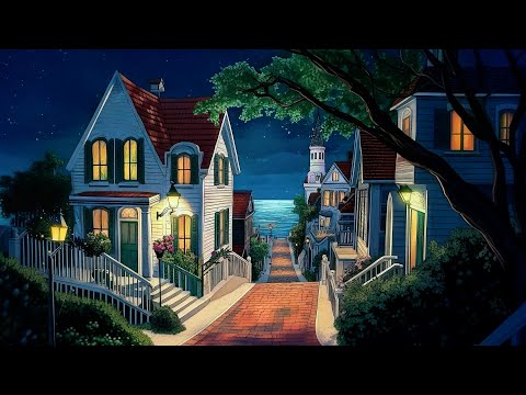 1930s beach alley ambience with soft oldies playing in another room ( Ocean Waves Sound)