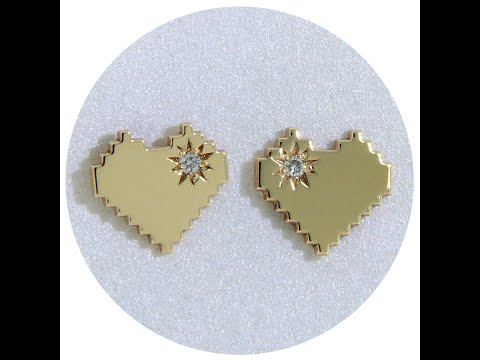  Cercei Stud Aur Galben 14k Inimi Diamante Naturale - Margine Zimtata Pixelata