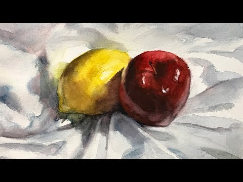 Still Life #107 - Watercolor Painting of Lemon and Apple