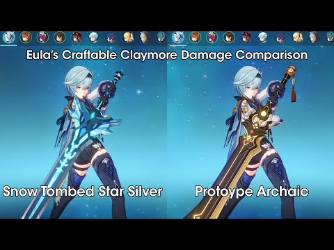 Eula best craftable weapon, Snow Tombed Starsilver vs Prototype Archaic, Damage Comparison