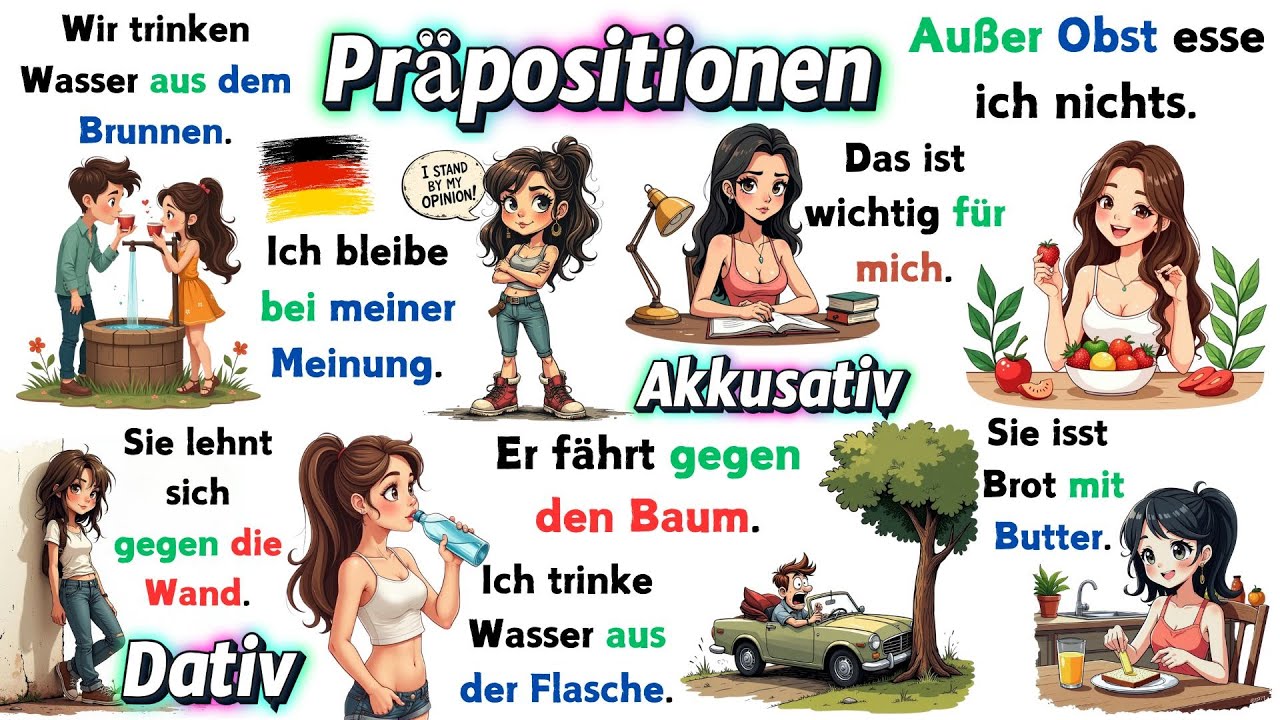 Mastering German Prepositions: Akkusativ & Dativ Explained with 200 Sentences